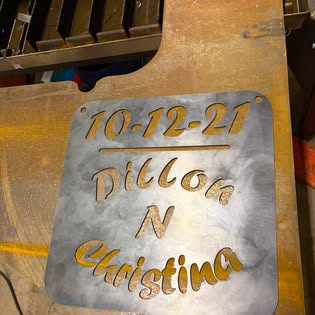 Steel wedding date sign with names